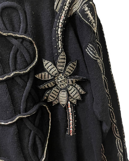 - Bonnie Boerer Vintage 1980s Black silver bead flower ornate design sweter