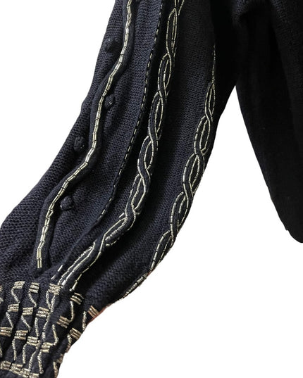 - Bonnie Boerer Vintage 1980s Black silver bead flower ornate design sweter
