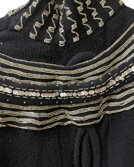 - Bonnie Boerer Vintage 1980s Black silver bead flower ornate design sweter