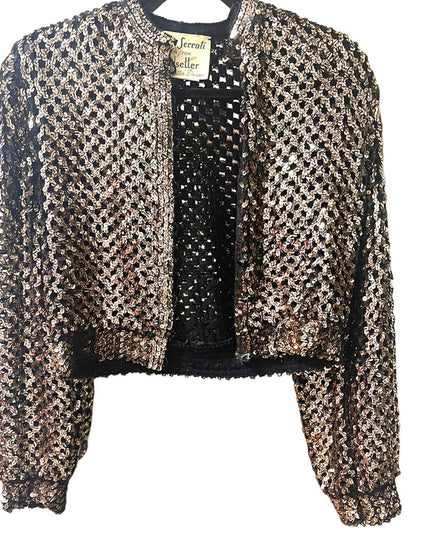 Vintage 1960s Enrico Serrati Gold sequin Sweater evening wear party bole…