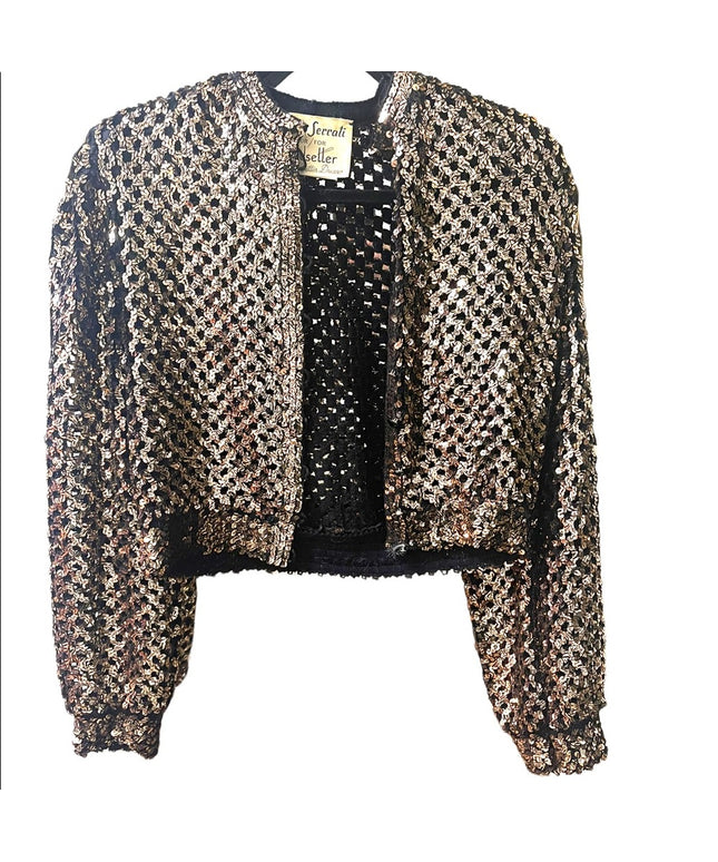 Vintage 1960s Enrico Serrati Gold sequin Sweater evening wear party bole…