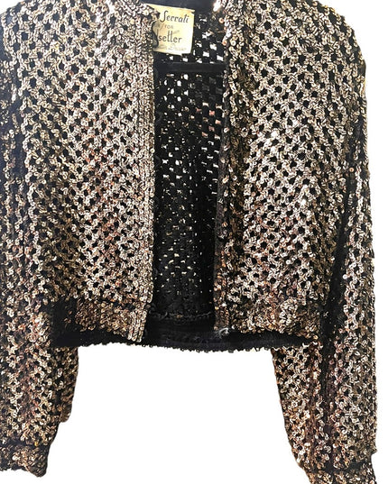 Vintage 1960s Enrico Serrati Gold sequin Sweater evening wear party bole…