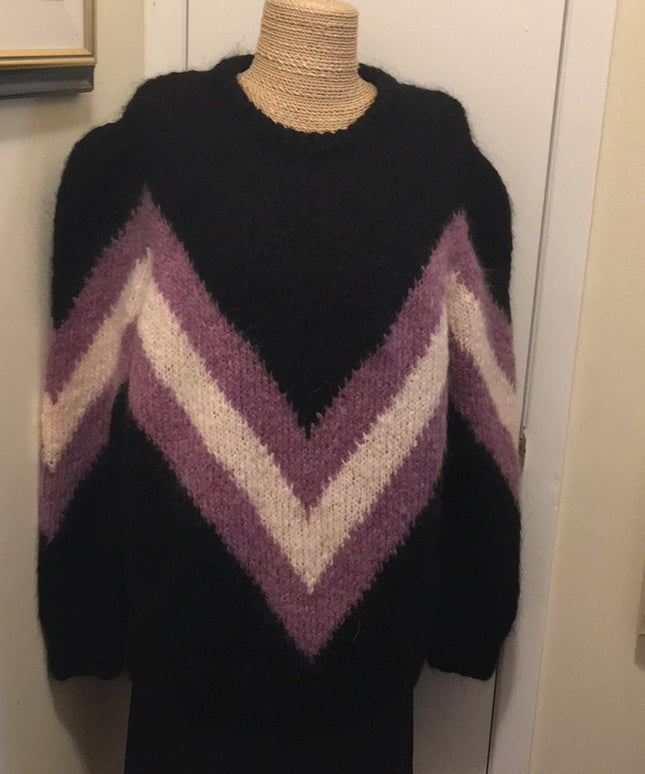 Beautiful Mohair wool chevron hand knit sweater Handmade knitted