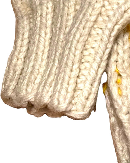 Vintage Handmade Knitted Antique Car Intarsia sweater Cardigan White zip…