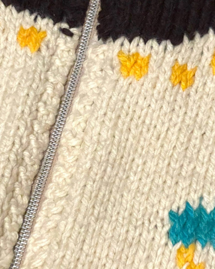 Vintage Handmade Knitted Antique Car Intarsia sweater Cardigan White zip…