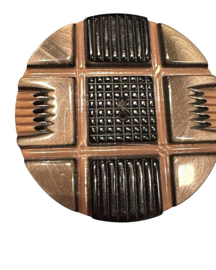 Antique  early plastic  Black and Tan waffle design Shawl Coat Kilt Button