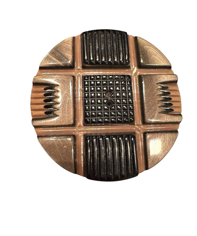 Antique  early plastic  Black and Tan waffle design Shawl Coat Kilt Button