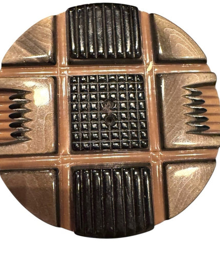 Antique  early plastic  Black and Tan waffle design Shawl Coat Kilt Button
