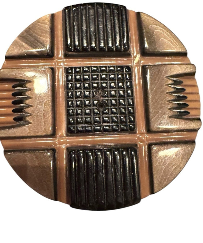 Antique  early plastic  Black and Tan waffle design Shawl Coat Kilt Button