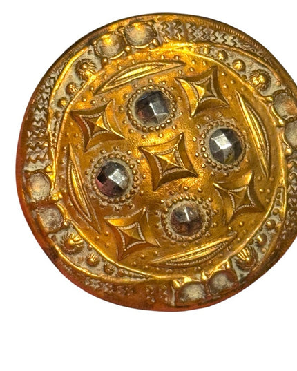 Antique Brass cut steel accents French Gold ornate 1800s Victorian Button