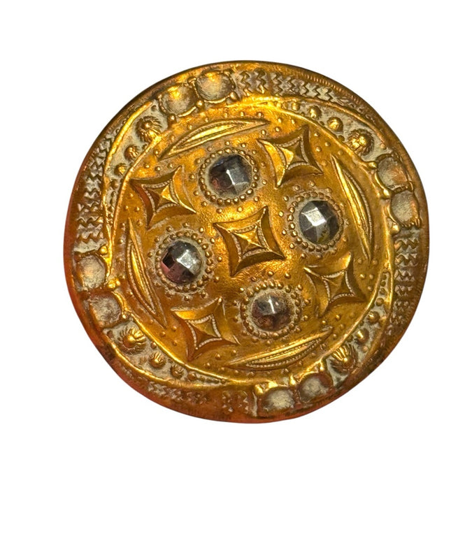 Antique Brass cut steel accents French Gold ornate 1800s Victorian Button