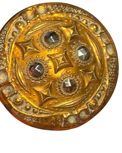 Antique Brass cut steel accents French Gold ornate 1800s Victorian Button
