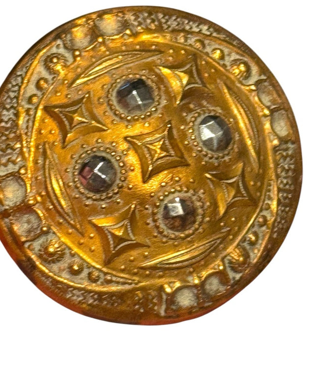 Antique Brass cut steel accents French Gold ornate 1800s Victorian Button