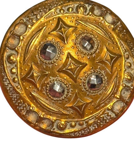 Antique Brass cut steel accents French Gold ornate 1800s Victorian Button