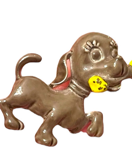 Vintage 1950s Enameled dog with bone brooch