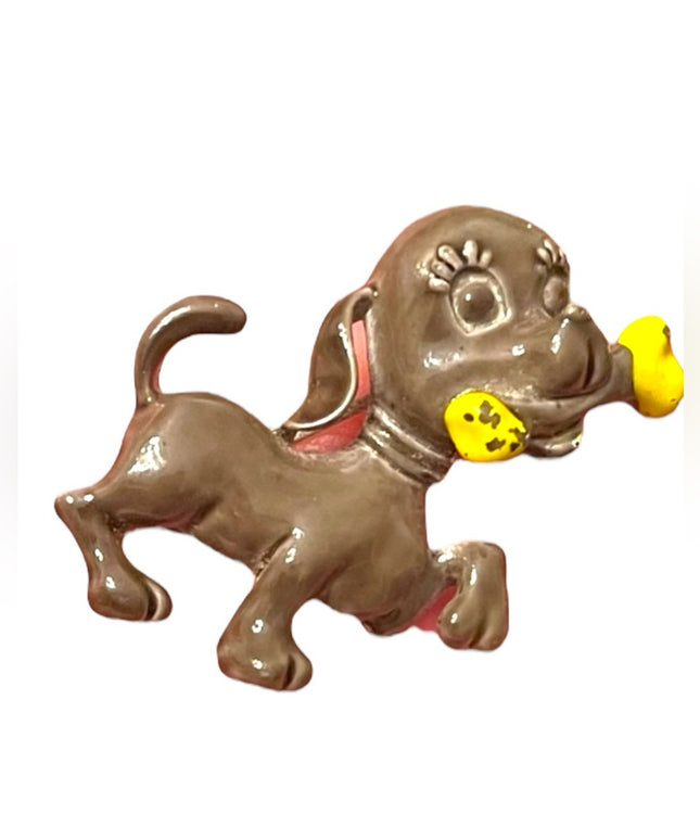Vintage 1950s Enameled dog with bone brooch