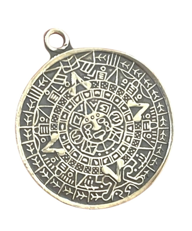 Vintage sterling silver Mexico 925 Mayan Aztec Calendar pendant