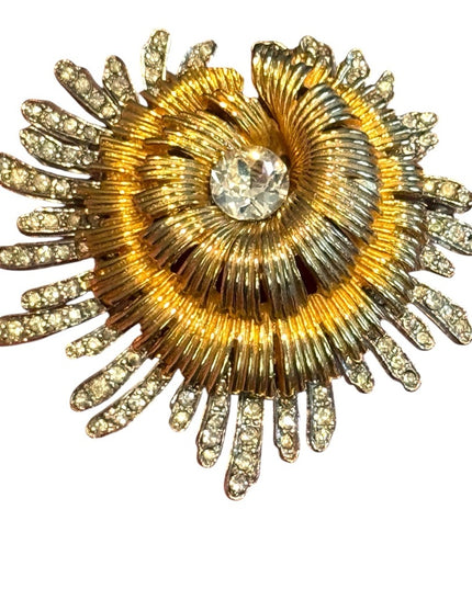 Vintage Spinx Gold  Silver PLT Lg Brooch with Crystal Accent