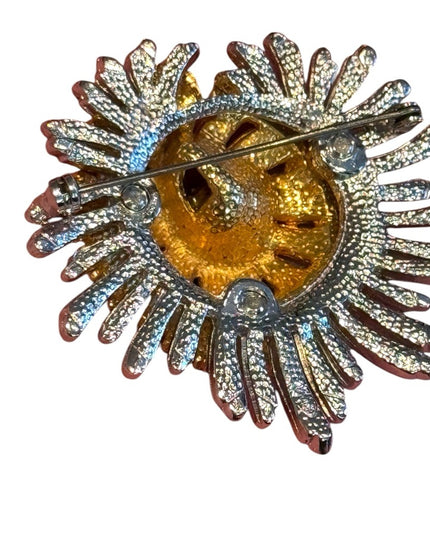 Vintage Spinx Gold  Silver PLT Lg Brooch with Crystal Accent