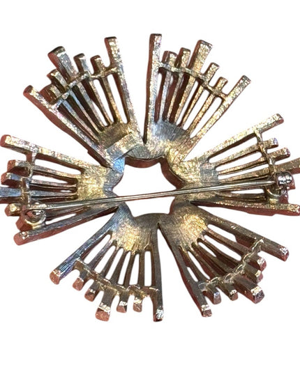 Vintage Silver plt Textured Starburst TRIFARI Brooch