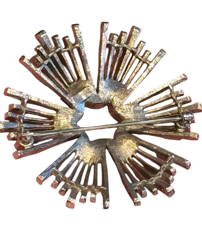 Vintage Silver plt Textured Starburst TRIFARI Brooch