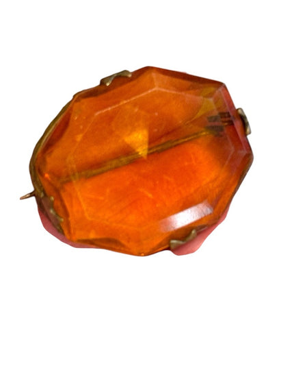 Antique Amber glass victorian 1800s brooch brass