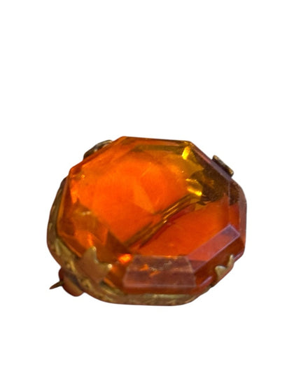 Antique Amber glass victorian 1800s brooch brass
