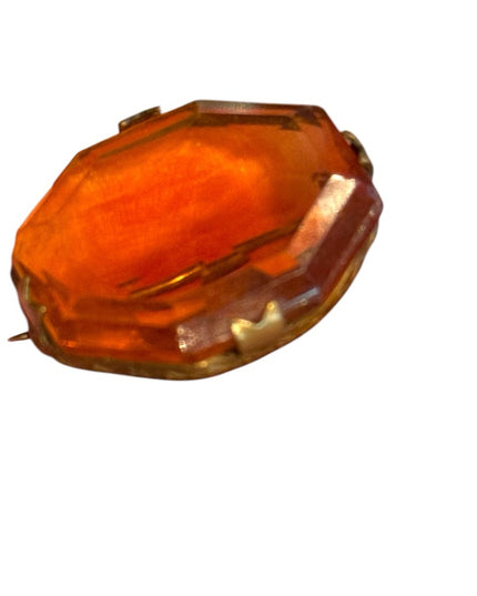 Antique Amber glass victorian 1800s brooch brass