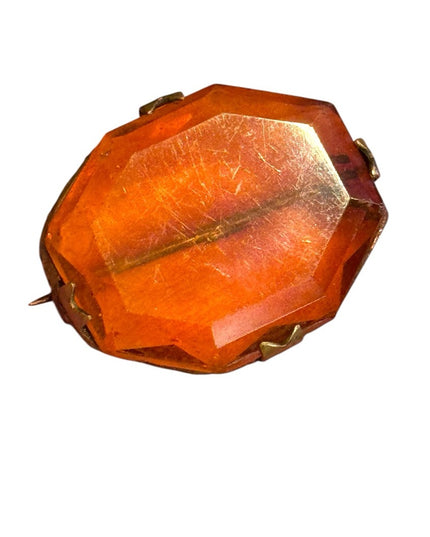 Antique Amber glass victorian 1800s brooch brass