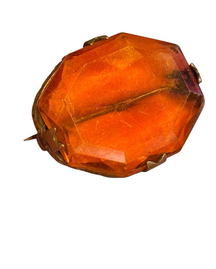 Antique Amber glass victorian 1800s brooch brass