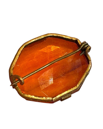 Antique Amber glass victorian 1800s brooch brass