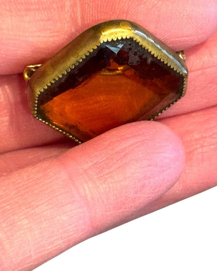 Antique Amber glass victorian 1800s brooch brass