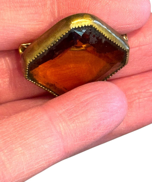 Antique Amber glass victorian 1800s brooch brass