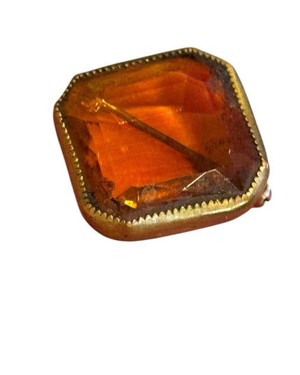 Antique Amber glass victorian 1800s brooch brass