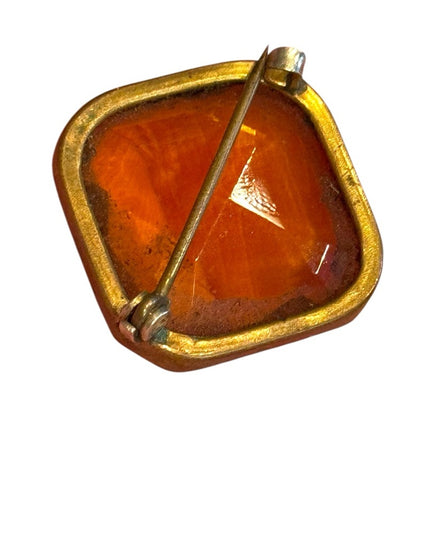 Antique Amber glass victorian 1800s brooch brass
