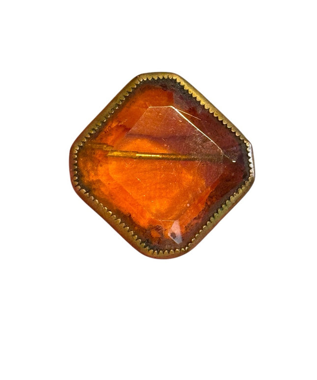 Antique Amber glass victorian 1800s brooch brass