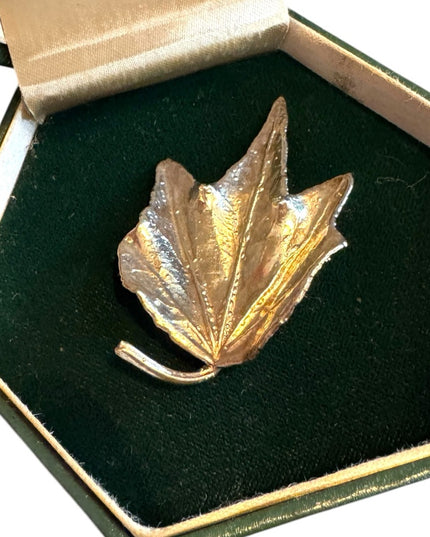 Vintage Boxed Flora Danica Sterling Silver 24k Vermeil Leaf Brooch DENMARK