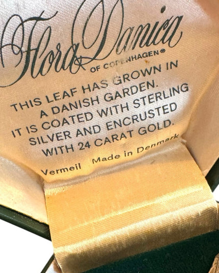 Vintage Boxed Flora Danica Sterling Silver 24k Vermeil Leaf Brooch DENMARK