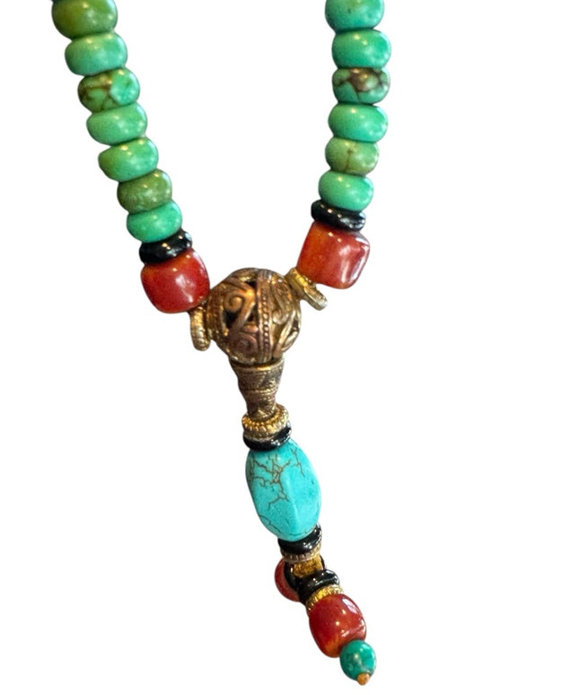 Vintage southwestern inspired turquoise trader bead Colorful Beaded Necklace