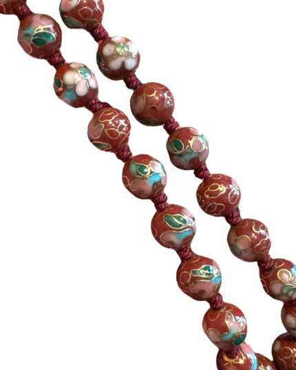 Vintage Chinese Export Cloissone enameled brown 7mm  Beaded Necklace