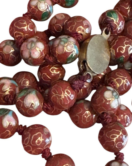 Vintage Chinese Export Cloissone enameled brown 7mm  Beaded Necklace