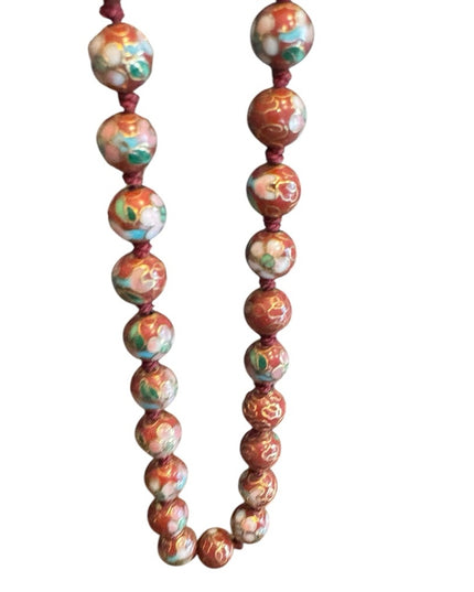 Vintage Chinese Export Cloissone enameled brown 7mm  Beaded Necklace