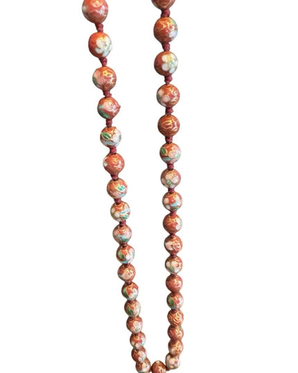 Vintage Chinese Export Cloissone enameled brown 7mm  Beaded Necklace