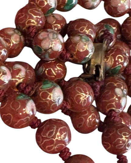 Vintage Chinese Export Cloissone enameled brown 7mm  Beaded Necklace