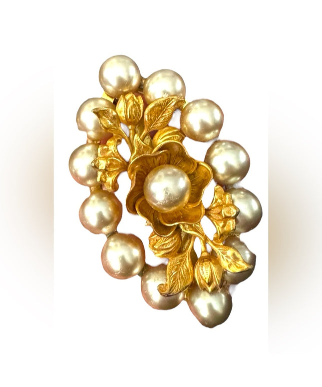 Vintage LG Gold plt floral and Pearl Victorian style Brooch