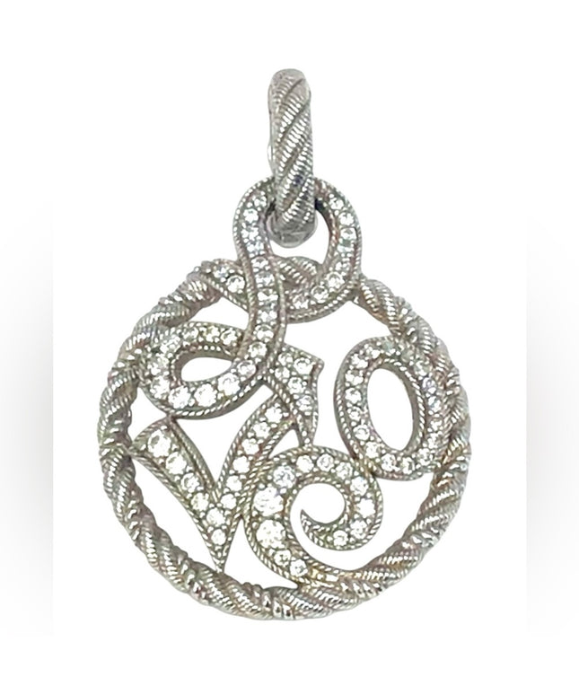 Judith Ripka Retired Love textured Pendant with CZ Crystals