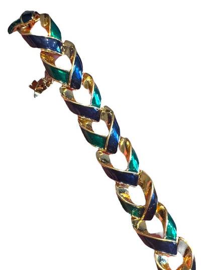 Vintage 1980s D’Orlan Gold plt Blue-Green enamel Chain link Bracelet