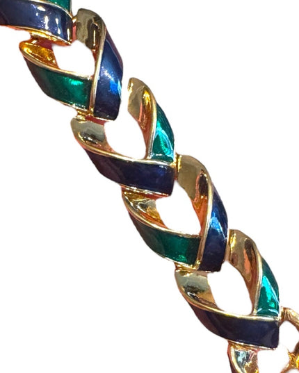 Vintage 1980s D’Orlan Gold plt Blue-Green enamel Chain link Bracelet