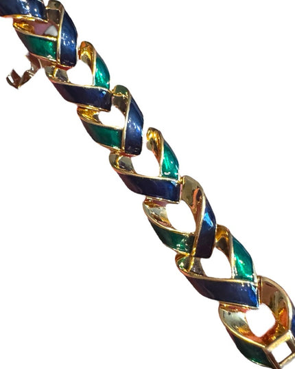 Vintage 1980s D’Orlan Gold plt Blue-Green enamel Chain link Bracelet