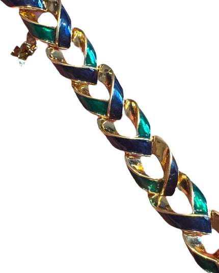 Vintage 1980s D’Orlan Gold plt Blue-Green enamel Chain link Bracelet